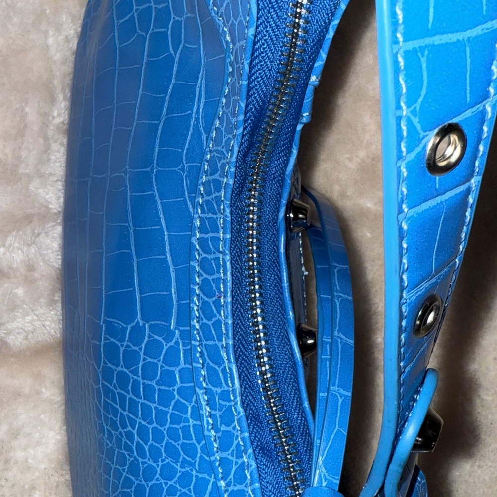 Y2K Grunge Electric Blue Studded Croc Shoulder Bag Attached Heart Mirror Wallet - Picture 10 of 16